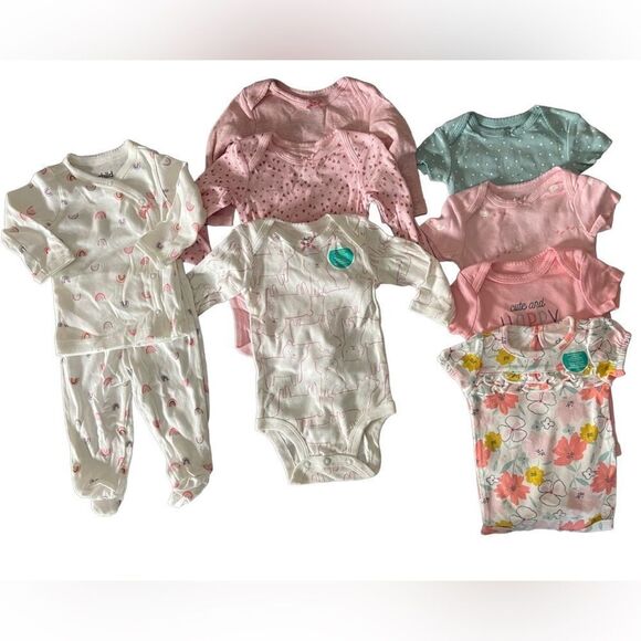 NEW Carter’s 9 pc set 4 short Slv onesies 3 long Slv 1 2 pc long Slv pj sz 0-3 M - Picture 1 of 6